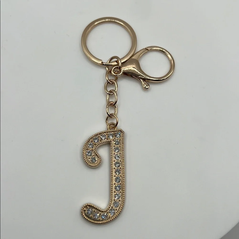 363. Gold Initial J Keychain with Crystals